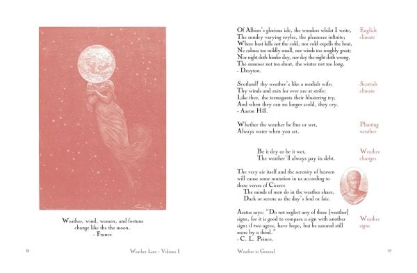 Book cover of Richard Inwards Weather Lore Volume I: A Collection of Proverbs, Sayings and Rules Concerning the Weather – Weather in General, with three leaves. Published by Papadakis.