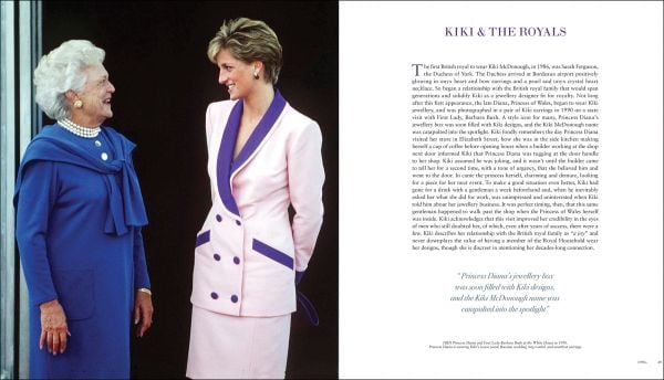 Book cover of Kiki McDonough: A Life of Colour: 40 Years of Gemstone Jewellery, featuring a pair of jewel encrusted earrings. Published by Papadakis.