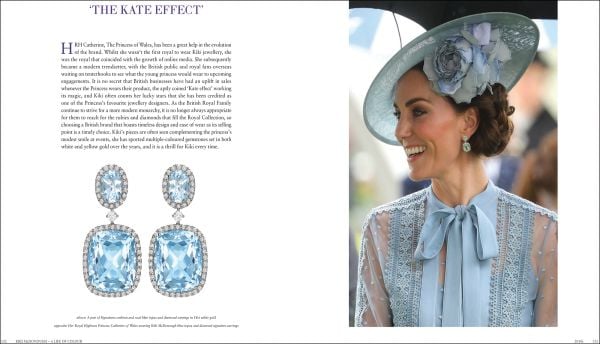 Book cover of Kiki McDonough: A Life of Colour: 40 Years of Gemstone Jewellery, featuring a pair of jewel encrusted earrings. Published by Papadakis.