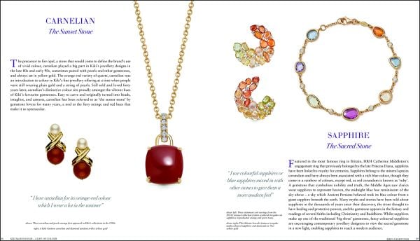 Book cover of Kiki McDonough: A Life of Colour: 40 Years of Gemstone Jewellery, featuring a pair of jewel encrusted earrings. Published by Papadakis.