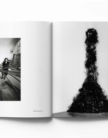 Book cover of Sculpture in Action Eliseo Mattiacci in Rome, with the Italian sculptor Eliseo Mattiacci assembling large installation sculpture on wall. Published by Ridinghouse.