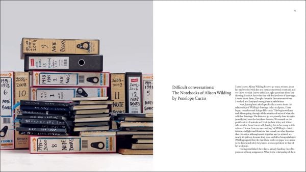 Book cover of Alison Wilding: On Paper, with two gold squares on black paper. Published by Ridinghouse.