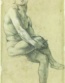 Drawing of head of apostle, on cover of 'Raphael, The Drawing', by Ashmolean Museum.