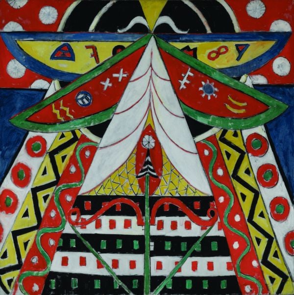 Painting 'Dawn In Pennsylvania' by Edward Hopper, rail track hand wagon on platform, on cover of 'America's Cool Modernism, O'Keeffe to Hopper', by Ashmolean Museum.