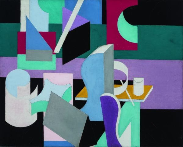 Painting 'Dawn In Pennsylvania' by Edward Hopper, rail track hand wagon on platform, on cover of 'America's Cool Modernism, O'Keeffe to Hopper', by Ashmolean Museum.