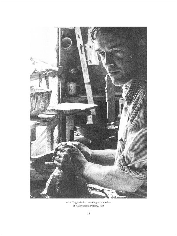 Curved ceramic piece with gold patterns, on blue cover of 'Alan Caiger-Smith and the Legacy of the Aldermaston Pottery', by Ashmolean Museum.