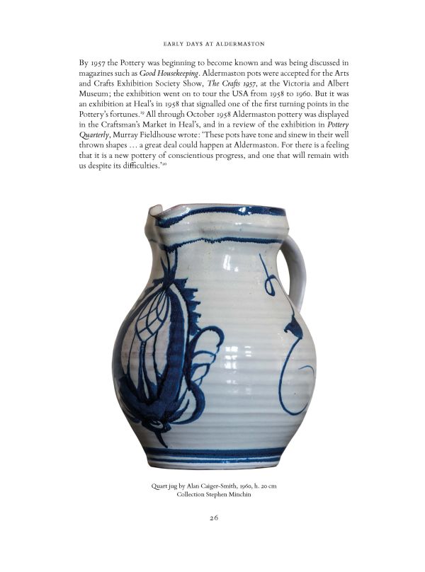 Curved ceramic piece with gold patterns, on blue cover of 'Alan Caiger-Smith and the Legacy of the Aldermaston Pottery', by Ashmolean Museum.