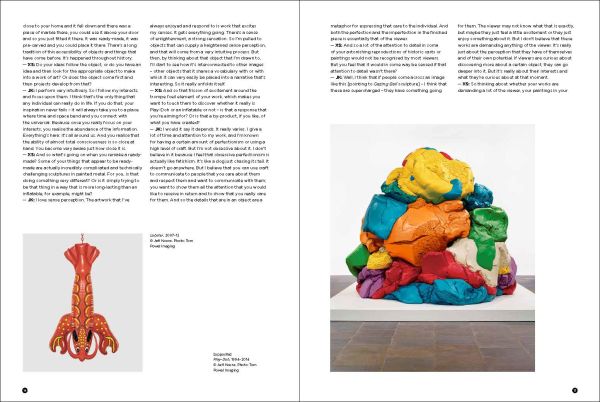 Detail of Jeff Koons's Seated Ballerina, girl with yellow hair, wearing blue dress, on cover of 'Jeff Koons, At the Ashmolean', by Ashmolean Museum.