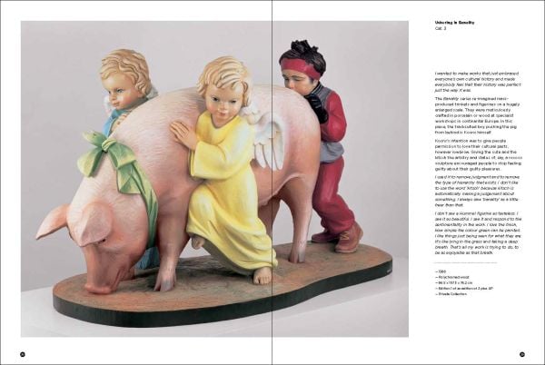 Detail of Jeff Koons's Seated Ballerina, girl with yellow hair, wearing blue dress, on cover of 'Jeff Koons, At the Ashmolean', by Ashmolean Museum.