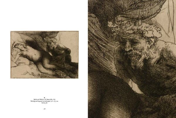 Sepia toned etching, 'Self Portrait Drawing at a Window', on cover of 'Rembrandt in Print', by Ashmolean Museum.