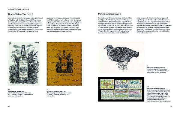 Book cover of Scene Through Wood, A Century of Modern Wood Engraving, with a print of roof in blue, brown and yellow. Published by Ashmolean Museum.