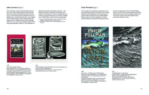 Book cover of Scene Through Wood, A Century of Modern Wood Engraving, with a print of roof in blue, brown and yellow. Published by Ashmolean Museum.