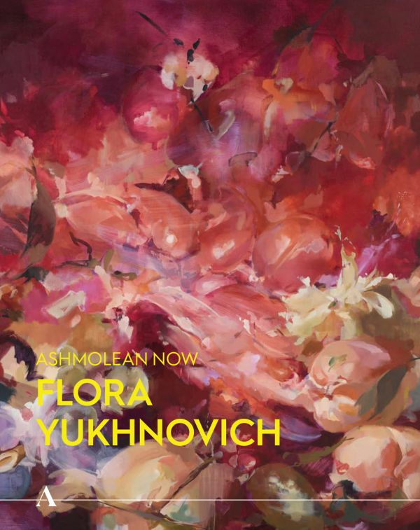 Book cover of Ashmolean NOW: Daniel Crews-Chubb x Flora Yukhnovich, with an abstract painting titled 'Immortal II (turquoise)'. Published by Ashmolean Museum.