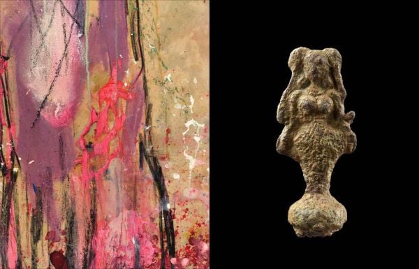 Book cover of Ashmolean NOW: Daniel Crews-Chubb x Flora Yukhnovich, with an abstract painting titled 'Immortal II (turquoise)'. Published by Ashmolean Museum.