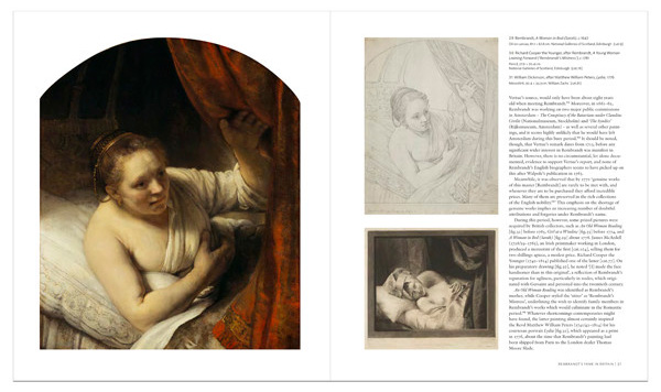 1645 painting Girl at a Window by Rembrandt, REMBRANDT in yellow front to upper left edge