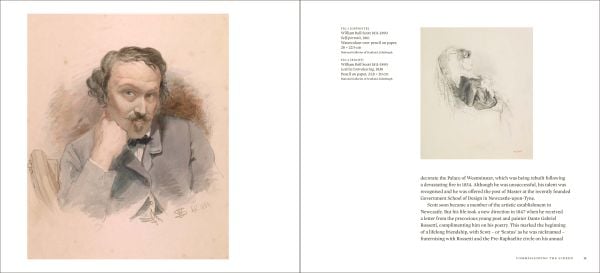 Book cover of William Bell Scott's Screen, A Pre-Raphaelite Romance, with painting of man in red robes; white dove perched on right hand. Published by National Galleries of Scotland.