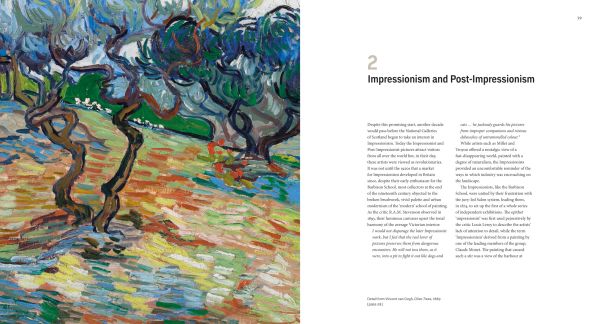 Vibrant impressionist painting of 4 ballerinas in red tutus by Edgar Degas, The Impressionist Era in pale yellow down left edge.