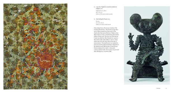 Book cover of Grayson Perry, Smash Hits, with a red tapestry title 'Sacred Tribal Artefact'. Published by National Galleries of Scotland.