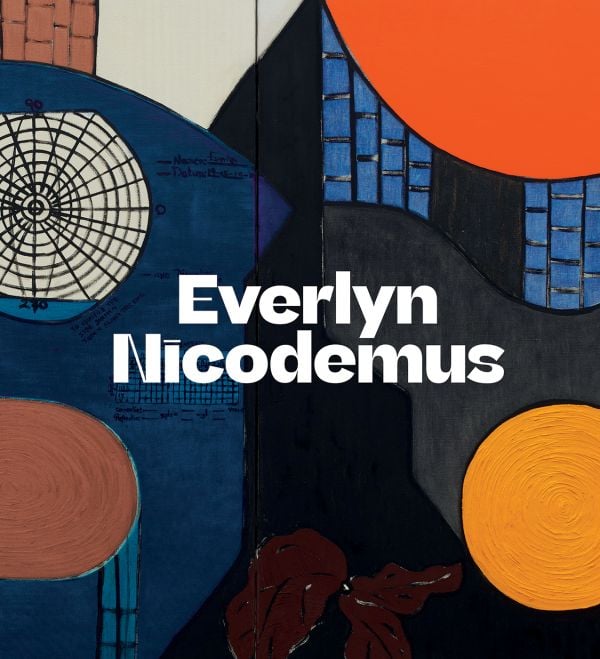 Book cover of Everlyn Nicodemus, with an abstract painting with yellow circle and blue brickwork. Published by National Galleries of Scotland.