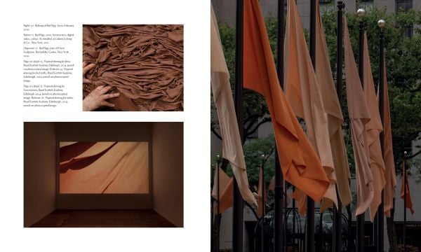 Book cover of Andy Goldsworthy: Fifty Years; featuring a pair of hands reaching down into a stream of orange flowing water. Published by National Galleries of Scotland.