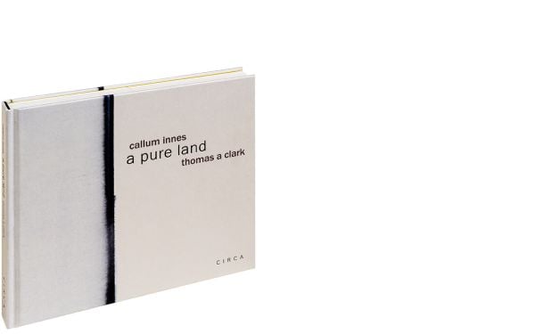 Vertical bleeding black paint line to centre of cream cover of 'Callum Innes – a pure land', by Circa Press.