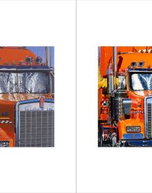 Book cover of Gas Tank City, with a hyper-real drawing of an American truck with blue cab and gleaming chrome. Published by Circa Press.