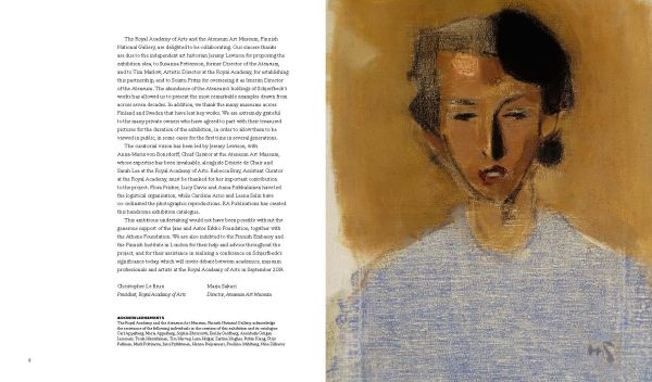 Self-Portrait, Black Background, 1915 by Helene Schjerfbeck, HELENE SCHJERFBECK in orange font to bottom right.