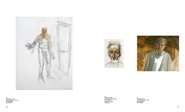 Close up of head and shoulders of Reflection with two children self portrait, LUCIAN FREUD The Self-portraits in cream and black font down right edge.