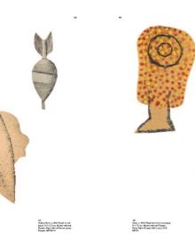 Paper cut out of female with exposed breasts, PICASSO AND PAPER in orange font down right edge