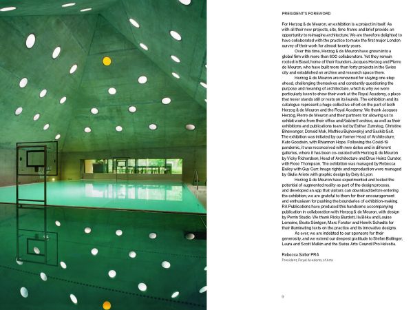 Book cover of Herzog & de Meuron, with a curved shaped interior of building. Published by Royal Academy of Arts.