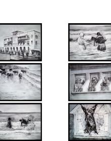 Book cover of William Kentridge, featuring an artwork of a drawing of overcrowded boat, on map collage. Published by Royal Academy of Arts.