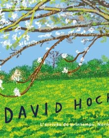 Book cover of David Hockney: L'arrivée du printemps; featuring a landscape painting with tree with white flowers. Published by Royal Academy of Arts.