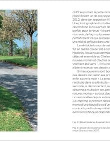Book cover of David Hockney: L'arrivée du printemps; featuring a landscape painting with tree with white flowers. Published by Royal Academy of Arts.