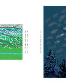 Book cover of David Hockney: L'arrivée du printemps; featuring a landscape painting with tree with white flowers. Published by Royal Academy of Arts.