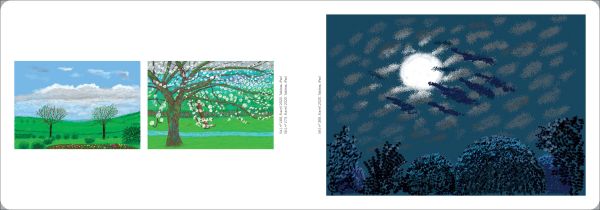Book cover of David Hockney: L'arrivée du printemps; featuring a landscape painting with tree with white flowers. Published by Royal Academy of Arts.