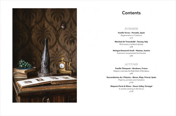 Book cover of 10 Great Wine Families, A Tour Through Europe, featuring sloping vineyards. Published by Academie du Vin Library.