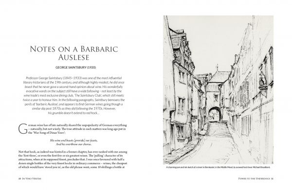 Book cover of In Vino Veritas, A Collection of Fine Wine Writing Past and Present, with a vine tree with roots burrowing into ground. Published by Academie du Vin Library.