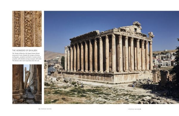 Book cover of Chateau Musar, The Story of a Wine Icon, with suited men holding glasses of wine, standing on steps of barrel store. Published by Academie du Vin Library.