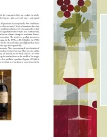Book cover of On Bordeaux, Tales of the Unexpected from the World's Greatest Wine Region, with a bottle of red wine, a glass of red wine, with grapes in front of vineyard. Published by Academie du Vin Library.