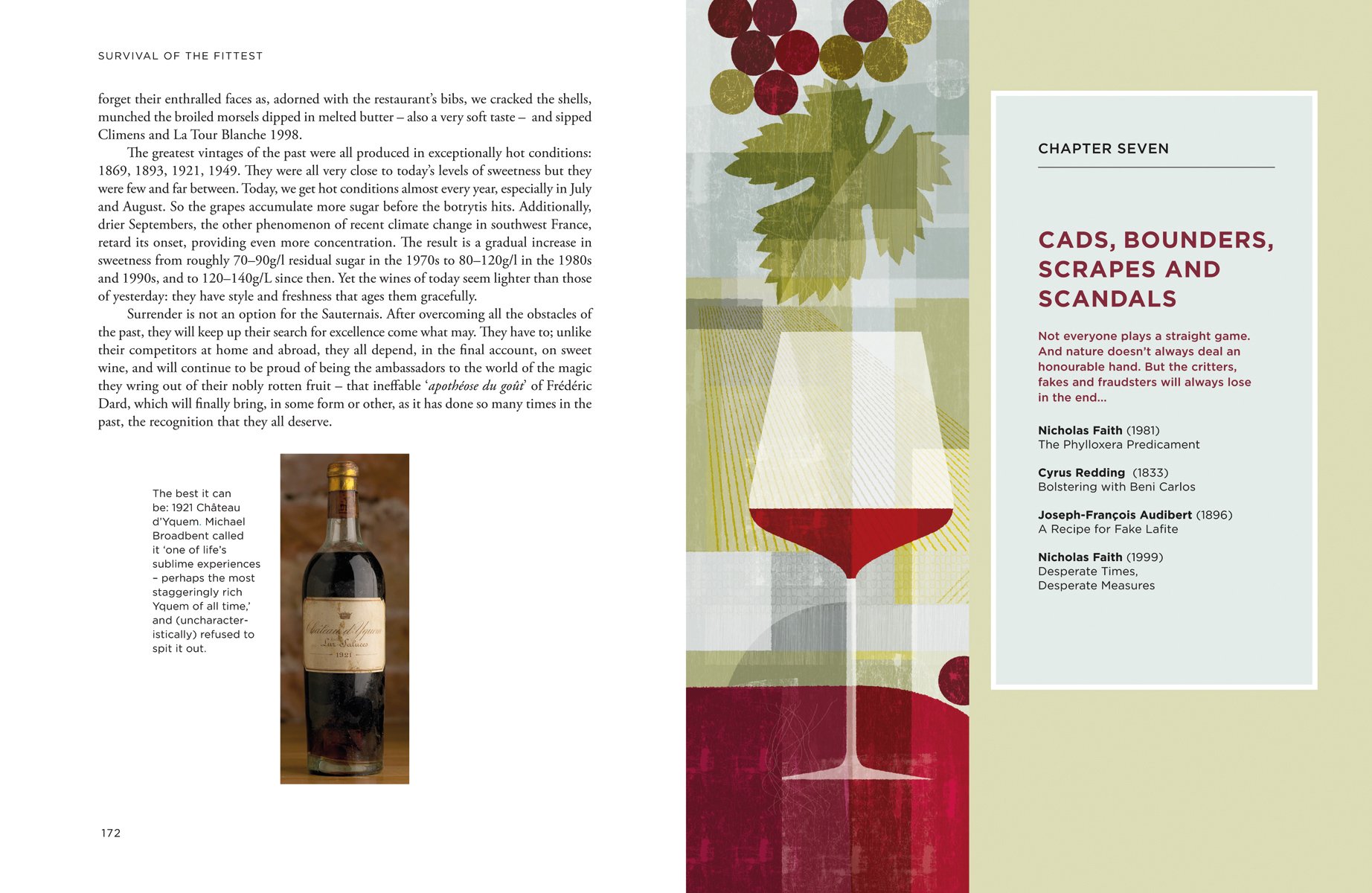 Book cover of On Bordeaux, Tales of the Unexpected from the World's Greatest Wine Region, with a bottle of red wine, a glass of red wine, with grapes in front of vineyard. Published by Academie du Vin Library.