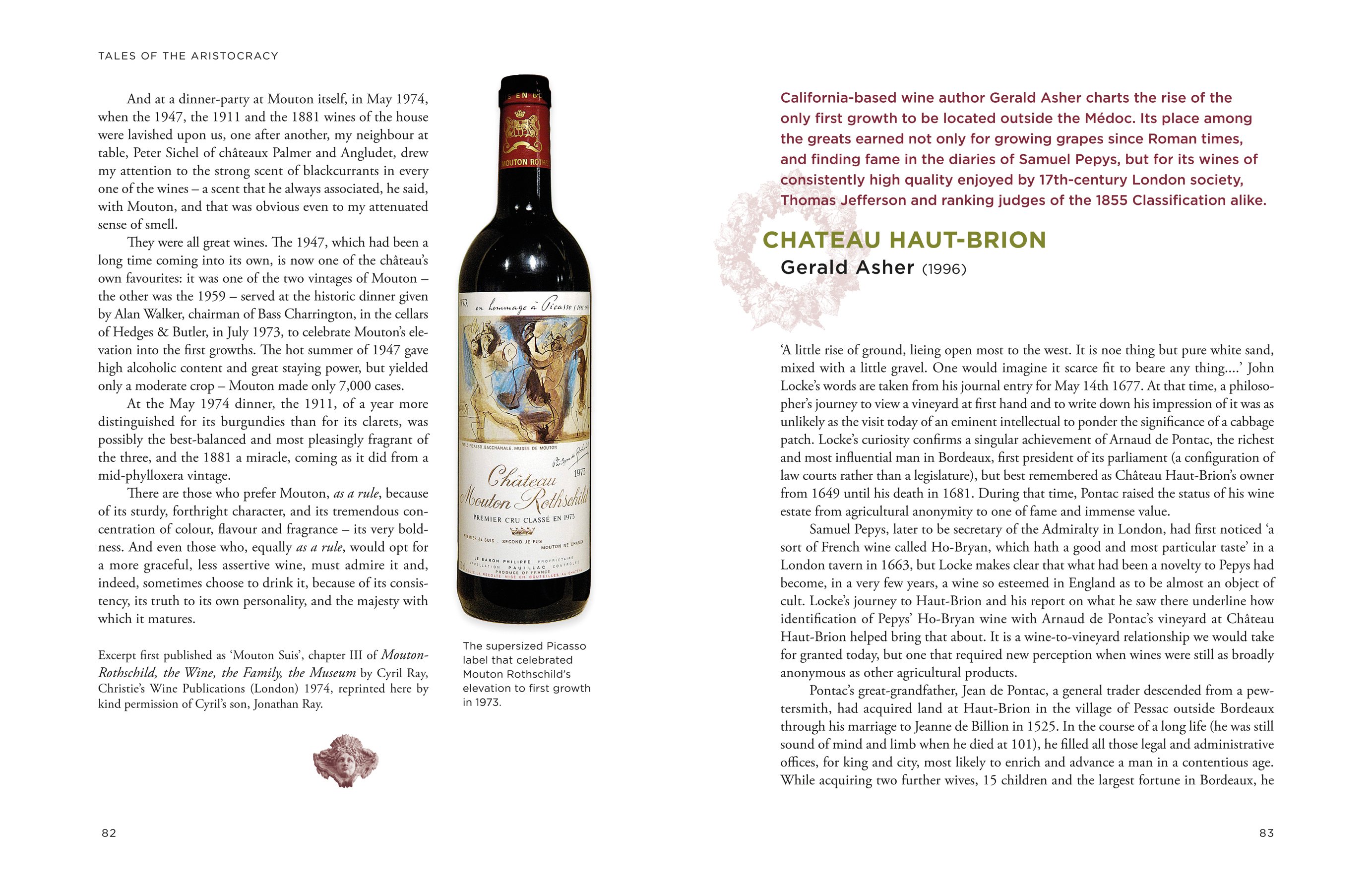 Book cover of On Bordeaux, Tales of the Unexpected from the World's Greatest Wine Region, with a bottle of red wine, a glass of red wine, with grapes in front of vineyard. Published by Academie du Vin Library.