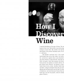 Smiling Oz Clarke in bird print shirt, holding glass of wine in hand, on cover of 'Oz Clarke on Wine, Your Global Wine Companion' by Academie du Vin Library.