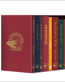 Eight wine book titles in red slipcase of 'Cellar Collection No 1', by Academie du Vin Library.