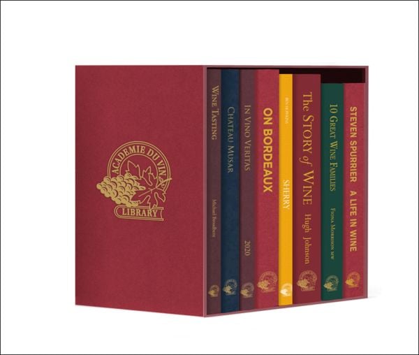 Box set of eight books in red slipcase of 'Cellar Collection No 1'. Published by Academie du Vin Library.