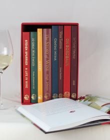 Eight wine book titles in red slipcase of 'Cellar Collection No 1', by Academie du Vin Library.