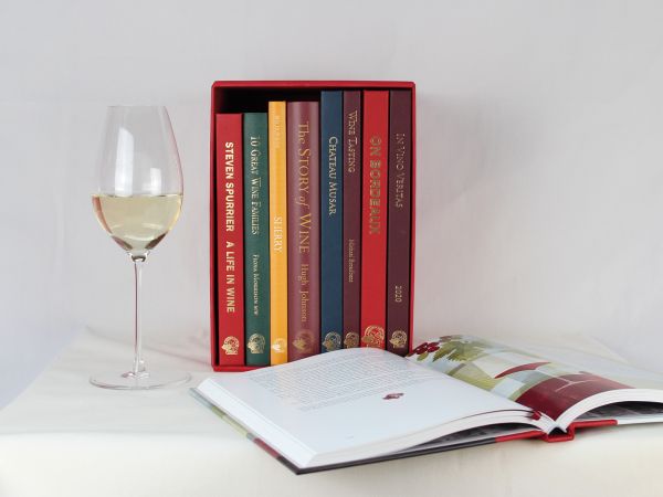 Box set of eight books in red slipcase of 'Cellar Collection No 1'. Published by Academie du Vin Library.