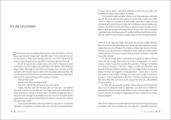 Book cover of The Life and Wines of Hugh Johnson, featuring Hugh Johnson pouring a glass of rose wine. Published by Academie du Vin Library.