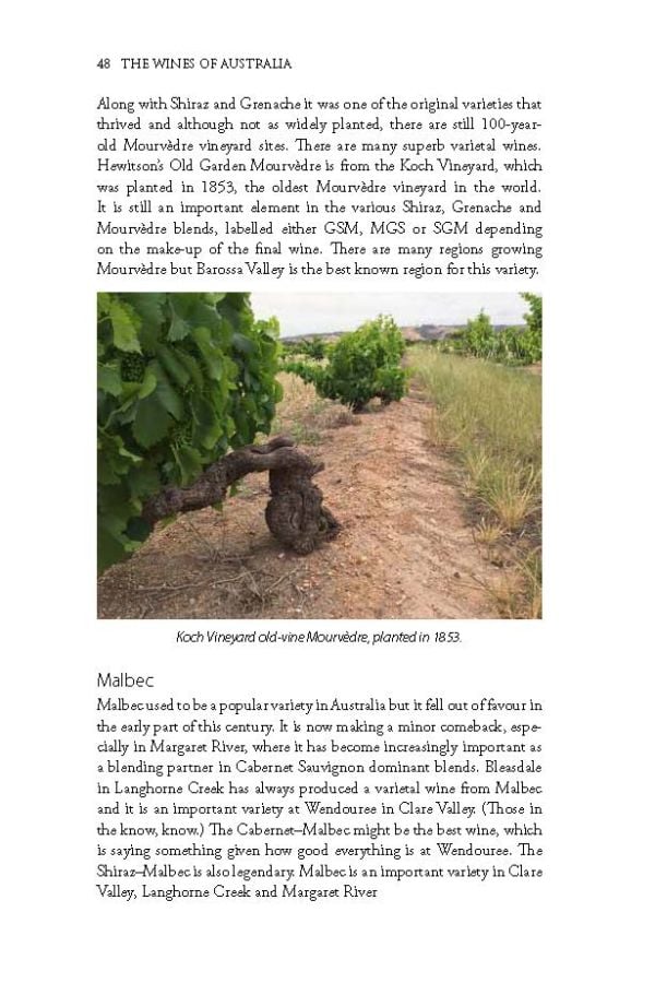 Book cover of Mark Davidson's guide The Wines of Australia, with Gnadenberg Church by Henschke's Hill of Grace vineyard. Published by Academie du Vin Library.