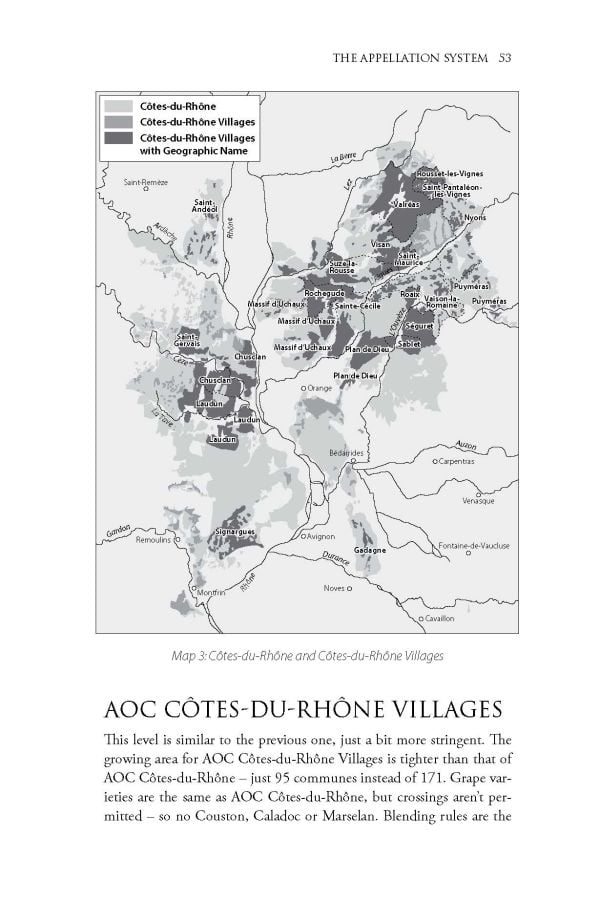 Book cover of Matt Wall's guide, Wines of the Rhône, with vineyards and castle behind. Published by Academie du Vin.