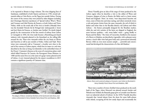 Book cover of Richard Mayson's guide, The Wines of Portugal, with vineyards and mountains behind. Published by Academie du Vin.